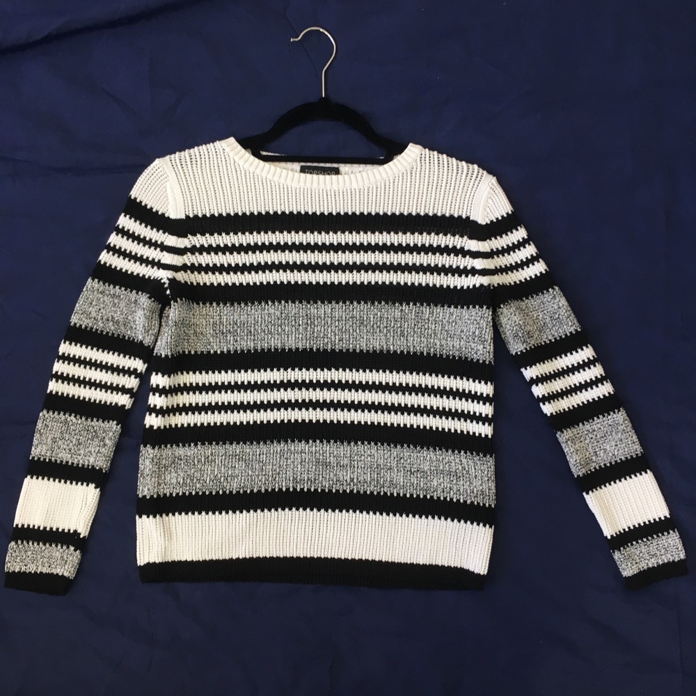 White, Black and Grey stripped TOPSHOP sweater